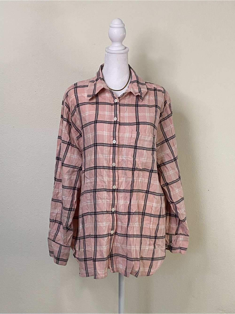 Lane Bryant Pink Gray Flannel Plaid Button-Up Shirt 18/20 90s Grunge Soft Girl
